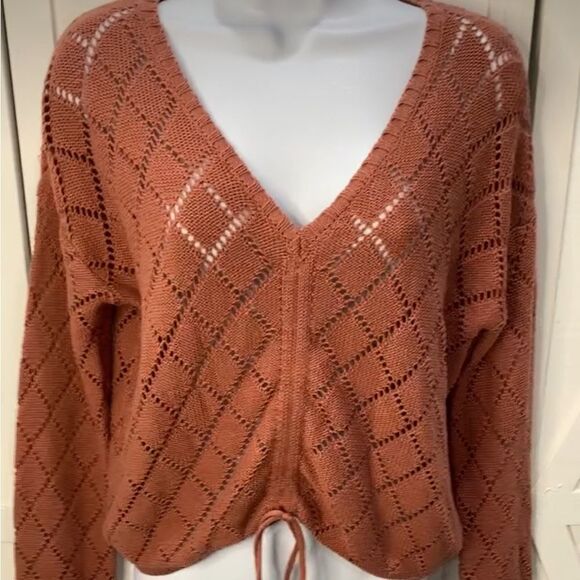 Jessica Simpson Long Sleeve V-Neck Knit Sweater In Blush Salmon Size Small - Picture 5 of 13